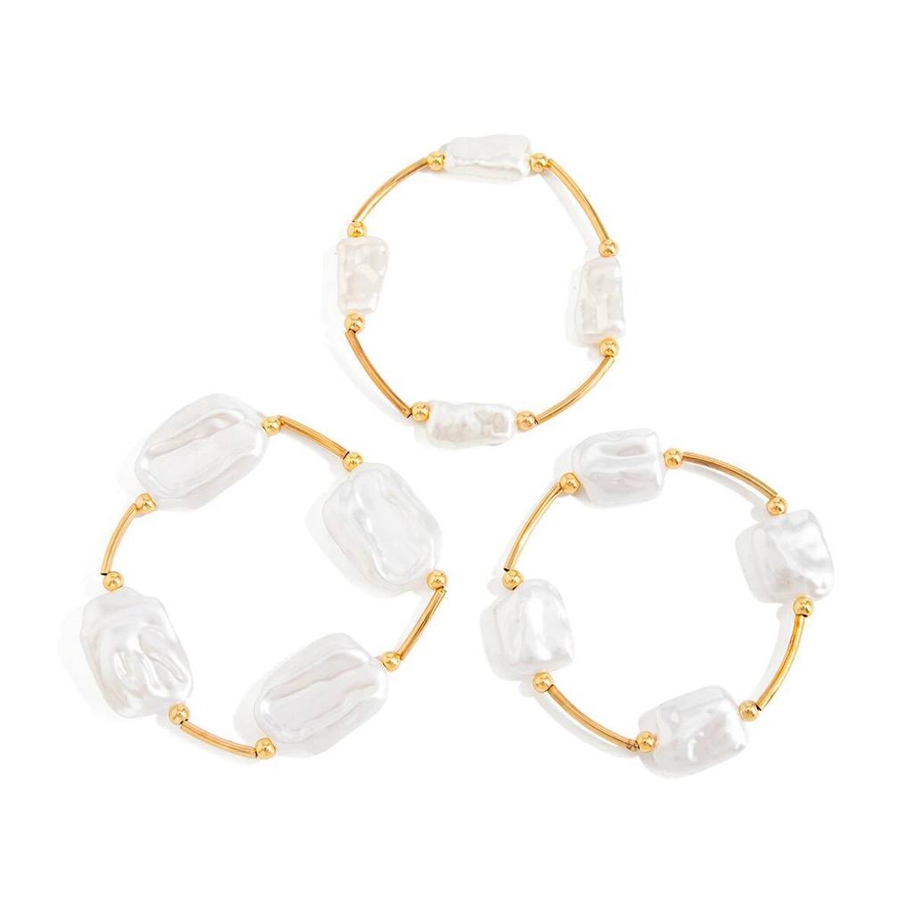 SHIXIN 3Pcs Elegant Irregular Imitation Pearl Bracelet for Women Retro Geometric Multi Layer Stackable Bangle Bracelet Set Gifts