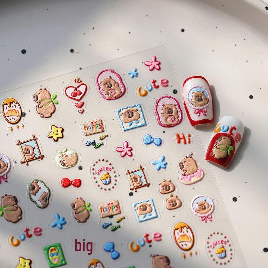 Capybara & Guinea Pig Nail Art Stickers, DIY Bear Pen Holder, Water Cup, Journal Decor
