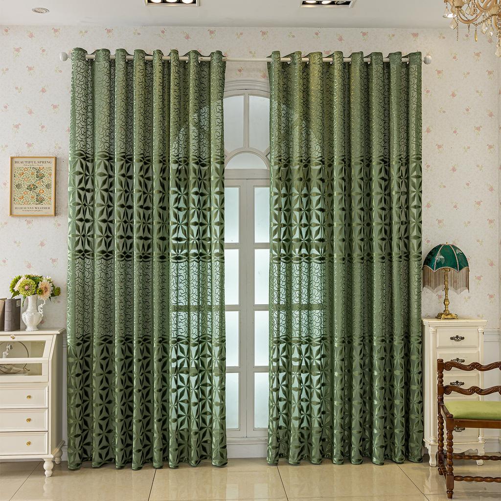 Bohemian French Plant Jacquard Semi-Sheer Curtains, Grommet Top, Modern Textured Fabric, Light Filtering, Home Decor for Bedroom, Living Room, Balcony