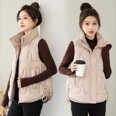 Down Cotton Vest Women's Short Autumn and Winter New Stand-up Collar Thickened Cotton-padded Clothes Fashion Vest Vest Vest Jacket