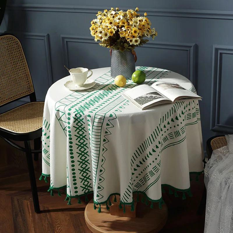 Tablecloth Around Cotton Linen Tassel Tablecloth Plaid Round Tablecloth Red Striped Lattice Table Map Wedding Cloth Cover