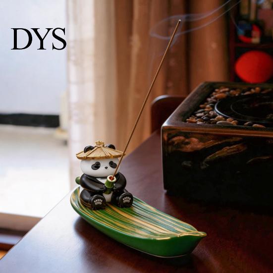 Incense Ash Catcher Fishing Panda Stick Holder, Leaf Boat Burner, Sticks Holder Tray for Yoga Meditation Spa Room Decoration Hand Painted