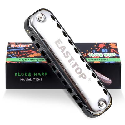 East Top Blues Harmonica for Stainless C 10 20 Suitable for and As a Gift for Learning and Practice Beginners, Children's, Steel, High-Tightness, Key,