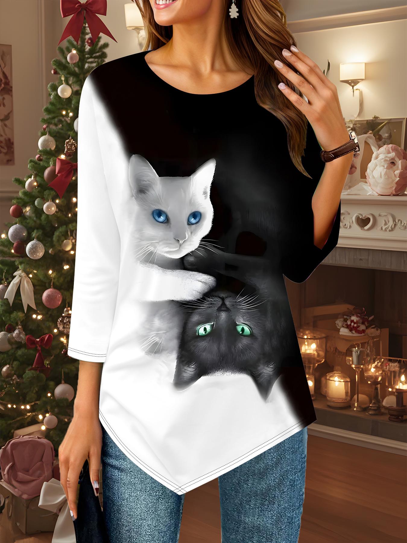 

Women s Loose Round Neck Three Quarter Sleeve Tee 3D Floral Pattern XS серый