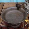 Antique Rustic Round Cast Iron Footed Bird Feeder With Bottom Base Home Garden Decor Table Heavy Metal Storage Bowl Plate Tray