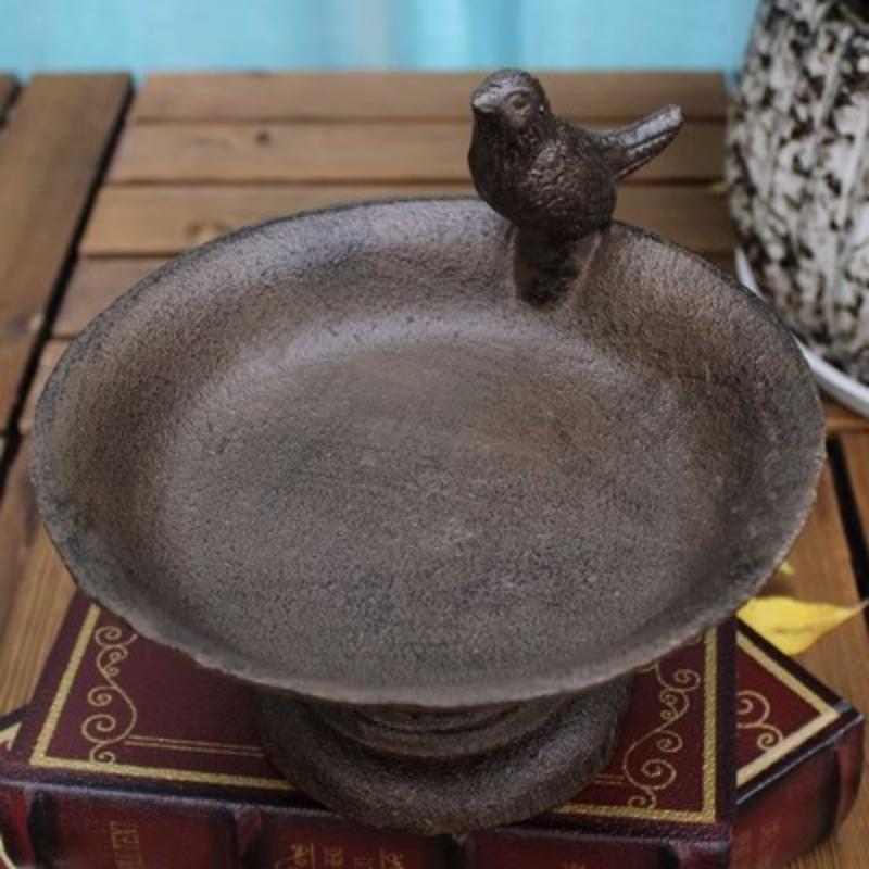 Antique Rustic Round Cast Iron Footed Bird Feeder With Bottom Base Home Garden Decor Table Heavy Metal Storage Bowl Plate Tray