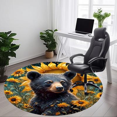 1pc Bear Sunflower Decor Chair Carpet for Office, Soft, Non-Slip Polyester Mat, Office, Entryway, Living Room, Bedroom,  Yy251207221