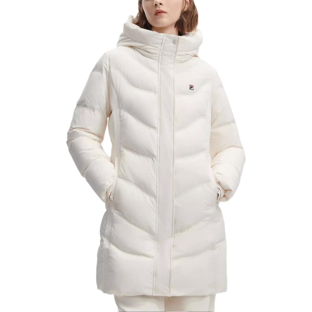 Fila Official 2023 Winter New Mid-Length Warm Down Jacket Women Outerwear Steam-White F11W341910F-IV