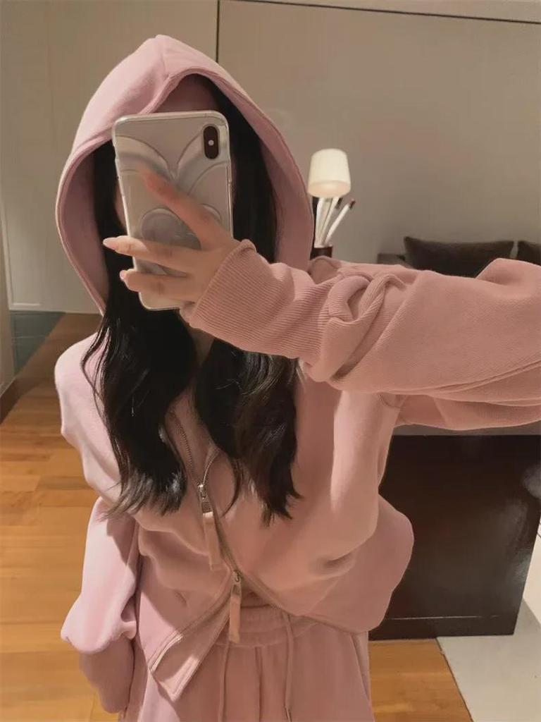 Women's Casual Sports Suit, 2025 Spring/Autumn: Korean Style Wide-Leg Pants & Slim Sweater Two-Piece Set