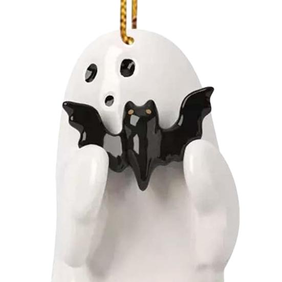 Love Heart Ghost Hanging Decoration Halloween Indoor Outdoor Car Rearview Mirror 2D Flat Acrylic Cartoon Ghost Hanging Ornament Pendant