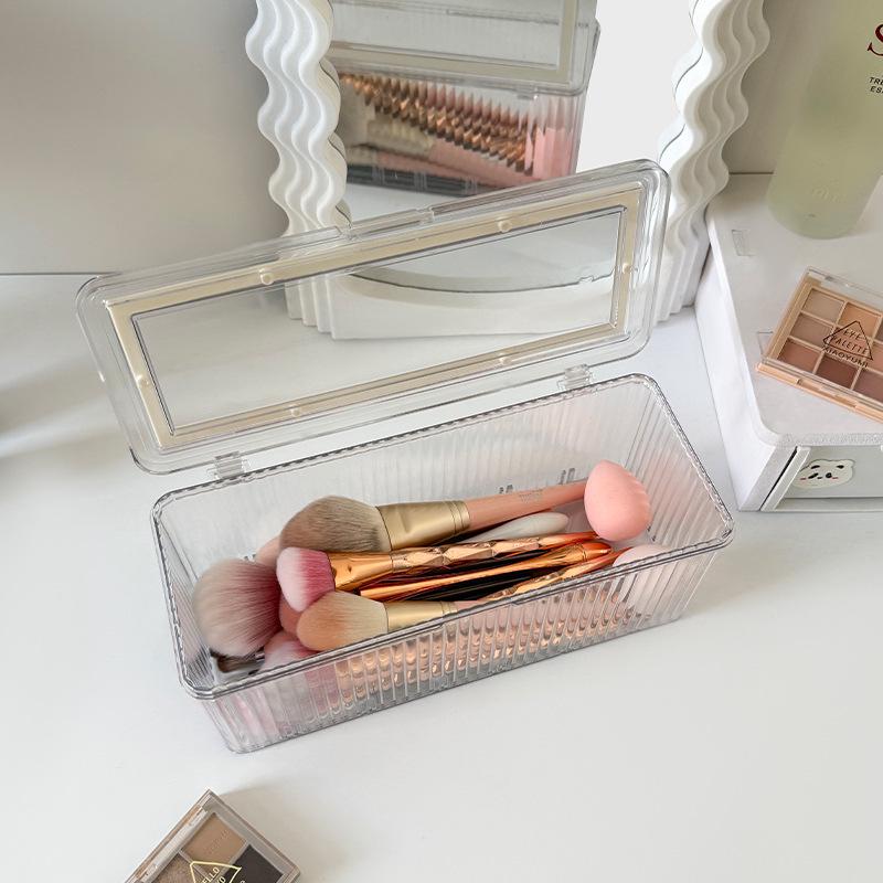 Transparent Dustproof Makeup Brush Storage Box with Lid - Large Capacity Vanity Organizer