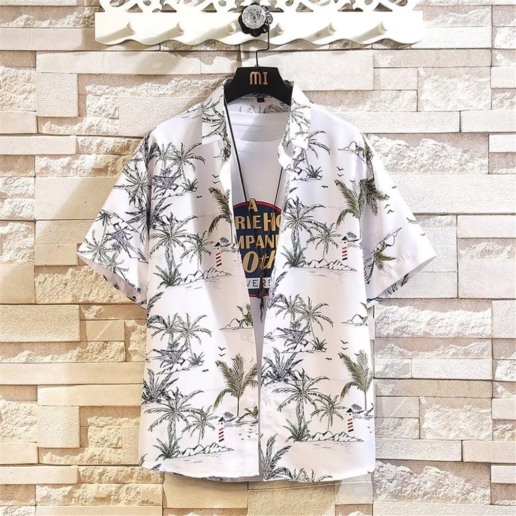 Tenflow Short Sleeve Aloha Plus Wood Casual Cool Loose Summer Men's Shirt, Size, Pattern, Shirt, Blouse, Fit, (2XL, Green)