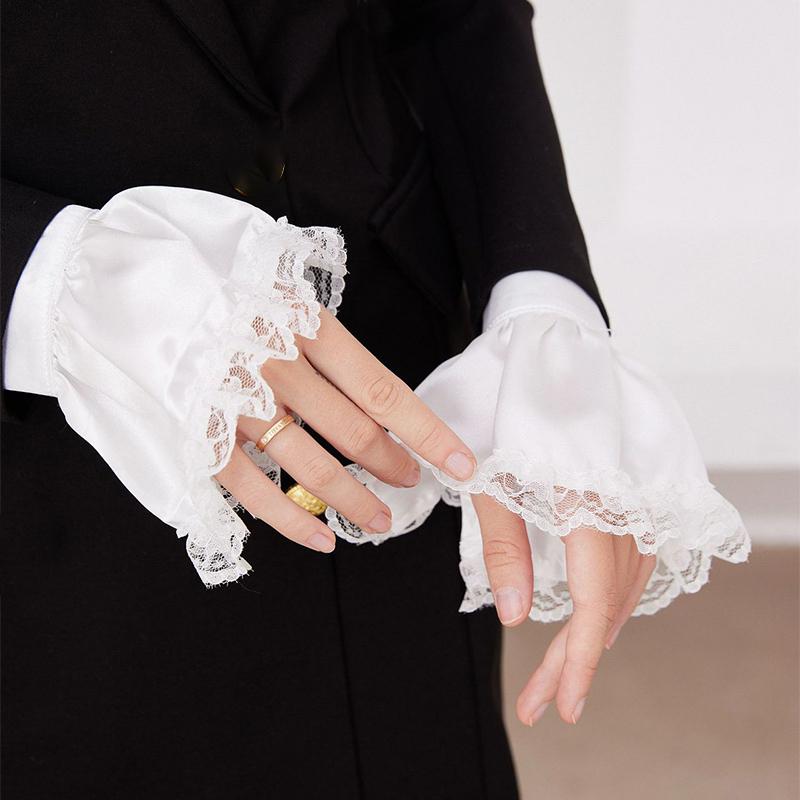 Detachable Ruffled Lace Fake Collar Lolita Necktie Scarf Collar Wrist Cuffs Layered Neck Collar Tie Clown Cosplay Ornaments