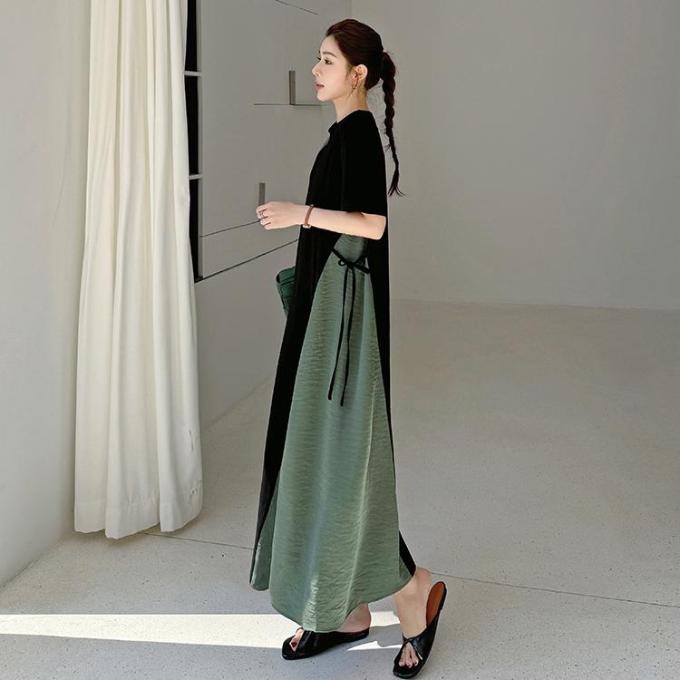 Dimanaf 2025 Summer Plus Size Dress Women Casual Vintage Long Dress Loose Basic Cotton O-Neck Dress