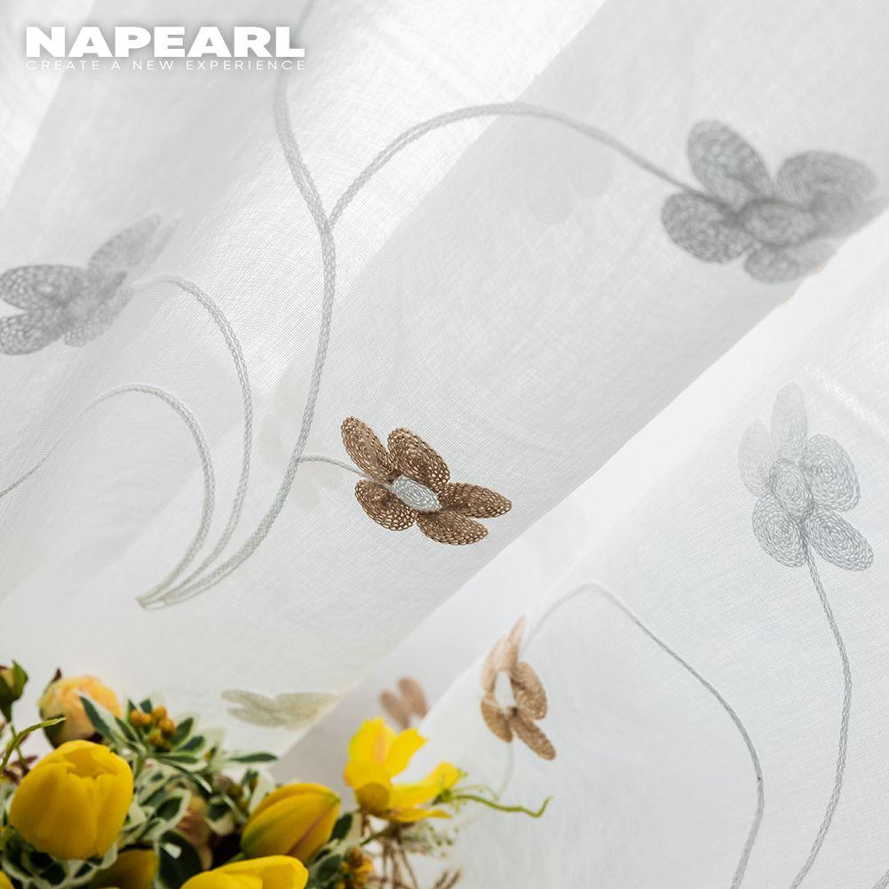 1PC NAPEARL Daisy Embroidered Tulle Curtain Modern Fashion Window Sheer Lovely Tulle Curtain For Living Room
