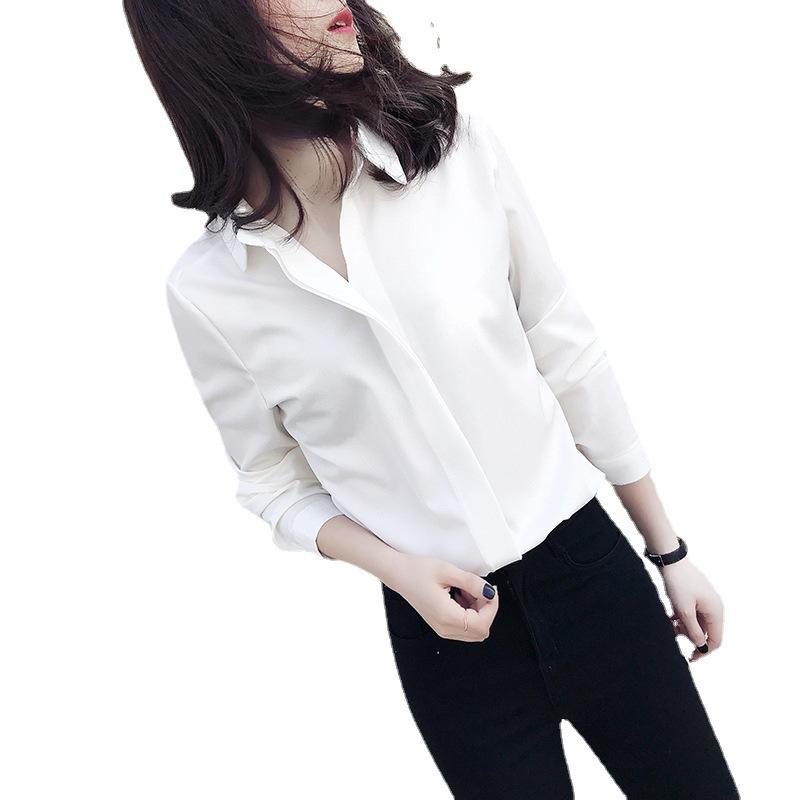 Shirt women's long sleeves 1116 new Korean version women's clothing temperament simple V-neck chiffon shirt solid color versatile top