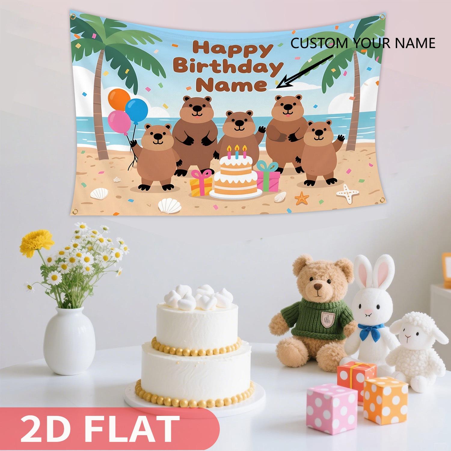 1pc Customizable Capybara Birthday Studio background Banner, Personalized Name, Celebrations & Photo Props, Birthday Party Decor 2x3 FT