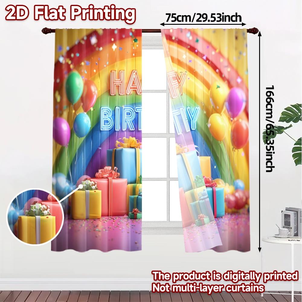 2pcs   2D FLAT PRINTING Curtains (Without Rod) Birthday Bliss(4) Contemporary Modern Curtains Durable 100% Polyester Fabric