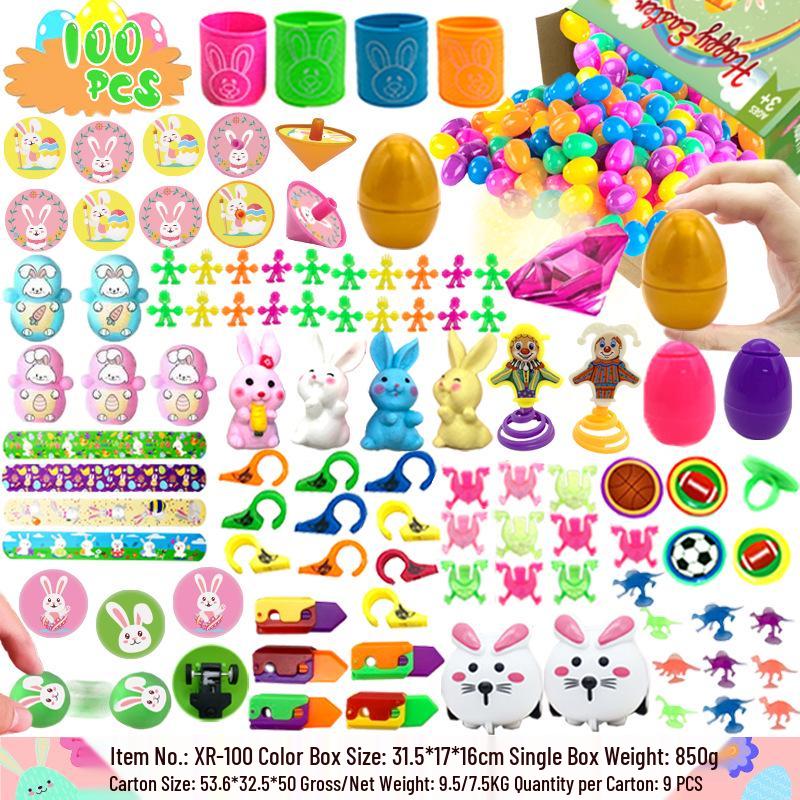 Ostereier Spielzeug - Bedruckte Plastik-Öffnungseier mit DIY-Hasen Gashapon Geschenken