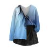Women's V Neck Top Printing Thickened Plush Cashmere Warm Long Top