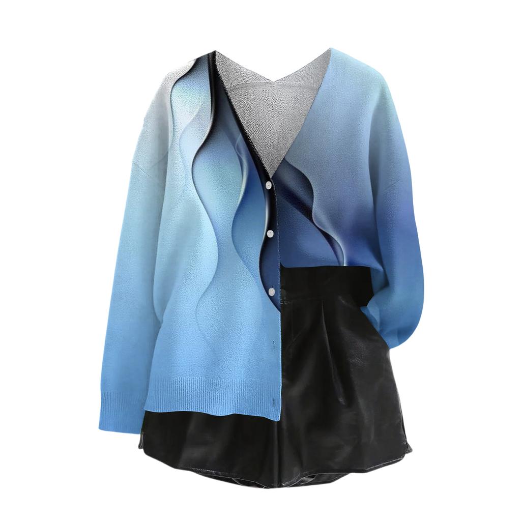 Women's V Neck Top Printing Thickened Plush Cashmere Warm Long Top