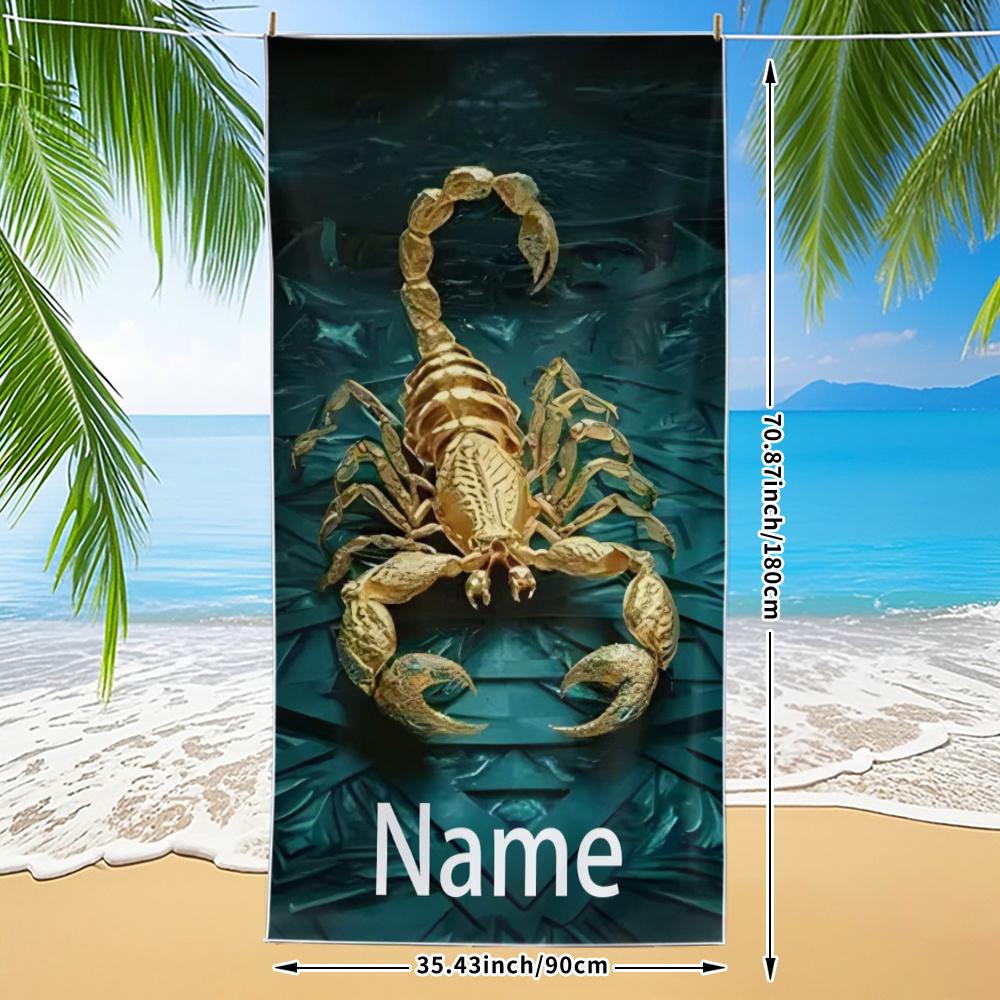 Custom Scorpion Beach Towel Gold Animal Print Personalized Name Quick Dry Sand Free Large Bath Towel For Swimming Pool Travel