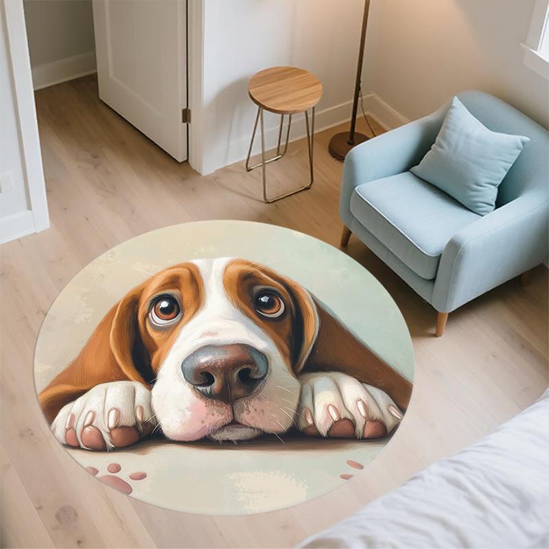 Basset Hound pattern round rug,Carpet Rug for Living Room Bedroom  Playroom ,Non-slip Floor Mat,Holiday Gifts and Birthday Gifts.