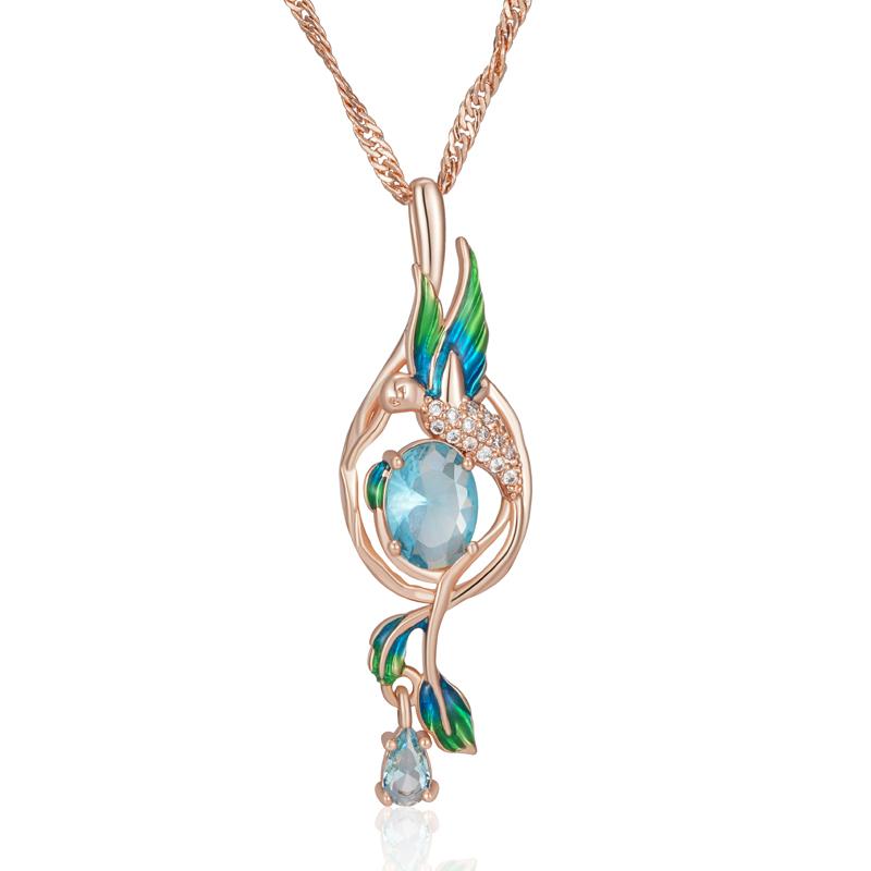 

Красочное эмалевое ожерелье с подвеской в виде павлина для женщин, цвет розового золота, синий натуральный циркон, аксессуары, повседневные украшения