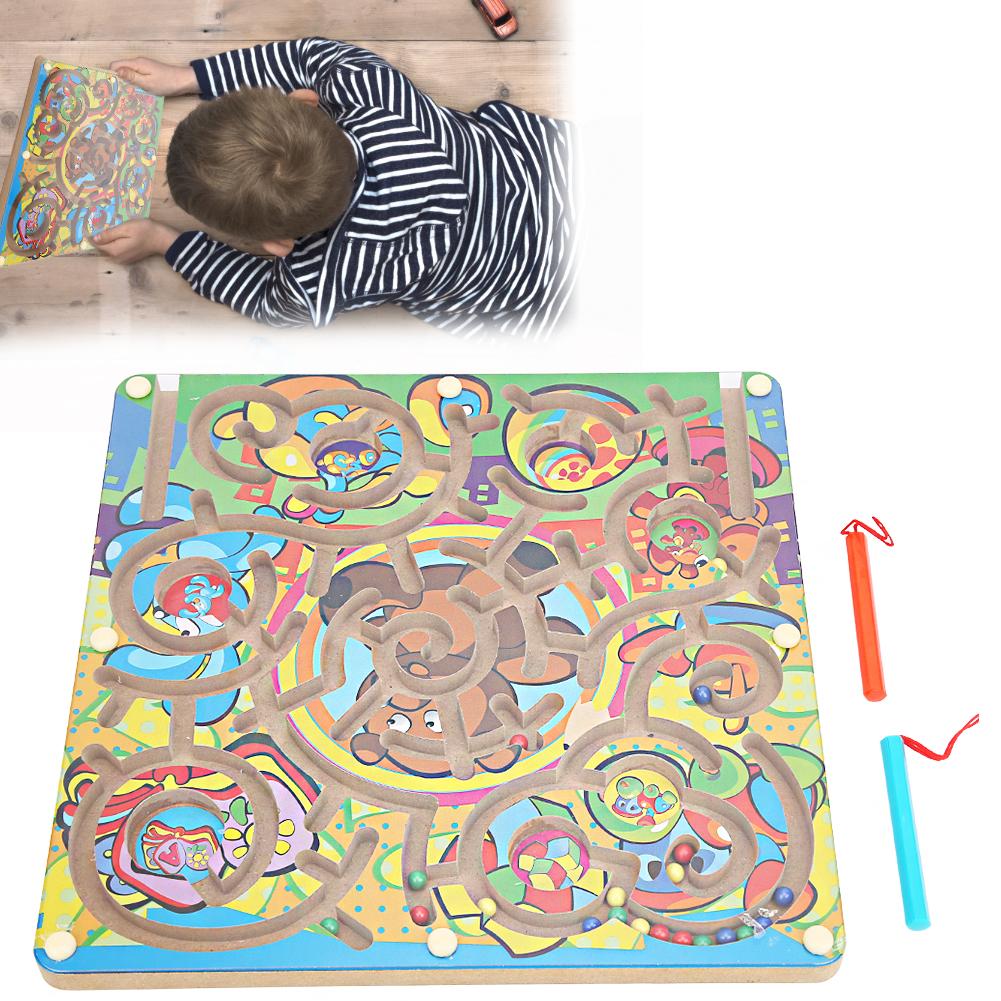 Magnetic Maze Game Puzzle Board Games Children Kid Toddler Educational Wooden Toy