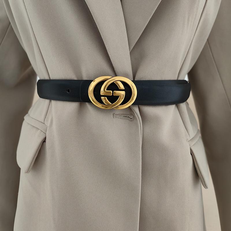 Fashion Lady Belt With Double C Metal Buckle For Denim Pants And Casual Wear