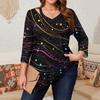 Women's Print Plus Size Tops Hollow V Neck 3/4 Sleeve Shirt Elegant Casual Tops