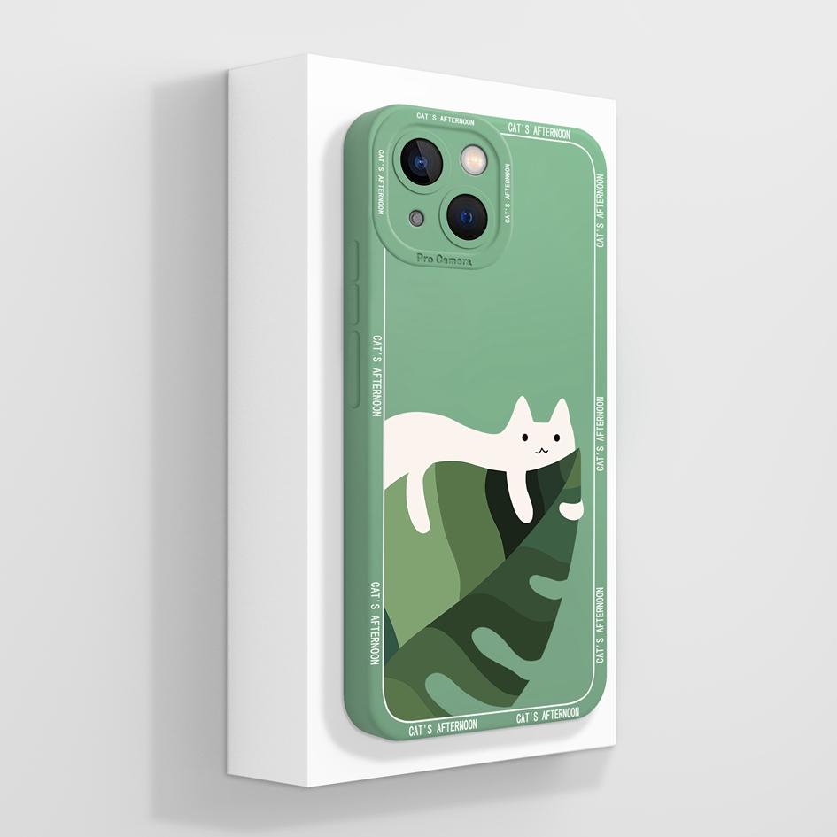 Smartphone Case For iPhone 13 14 15 16e Pro Max Mini Plus Lazy Kitten Pretty Flowers Pattern Liquid Silicone Shockproof Advanced Shell For iPhone Capa