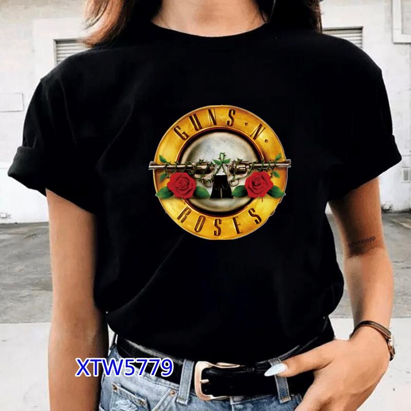 GUNS and Roses Rock Band T Shirt Women Print Streetwear T-shirt Female Punk Harajuku Kawaii T-
