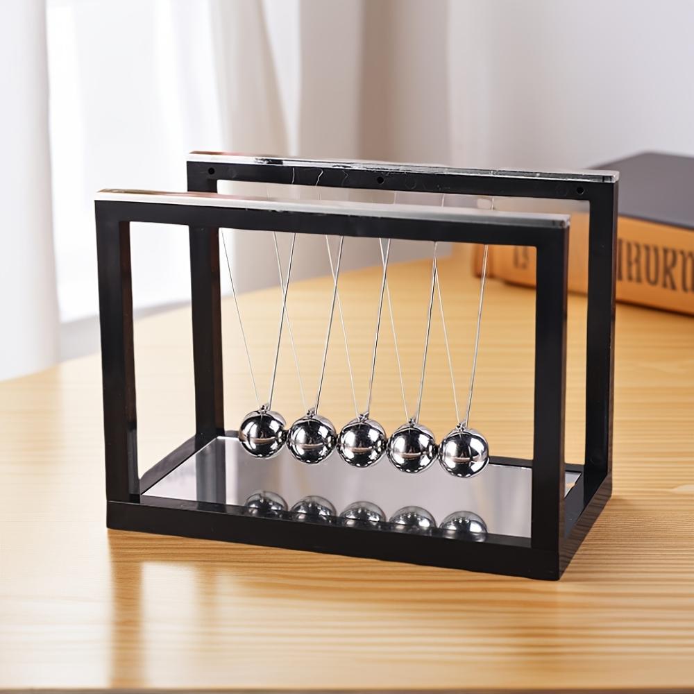 Premium resin Newton cradle sculpture,sleek black frame decor,power-free swing ornament for indoor outdoor display,modern craft for home,office layout