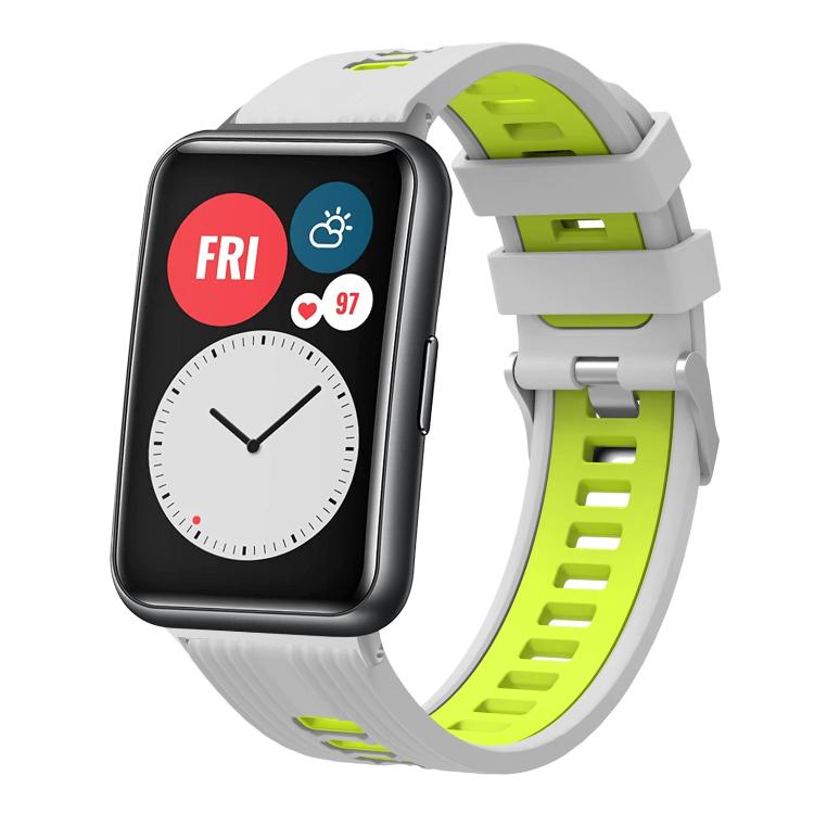 Dual‑Color Silver‑Buckle Silicone Watch Band Strap, Replacement Wrist Accessory for Huawei Watch Fit New