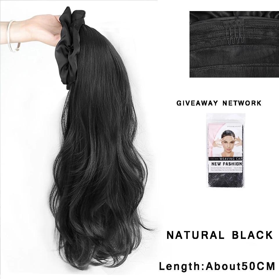 Synthetic Long Wavy Headband Wig Black Brown Women's With Twist Braid Hairband Accessories Natural Half Wig