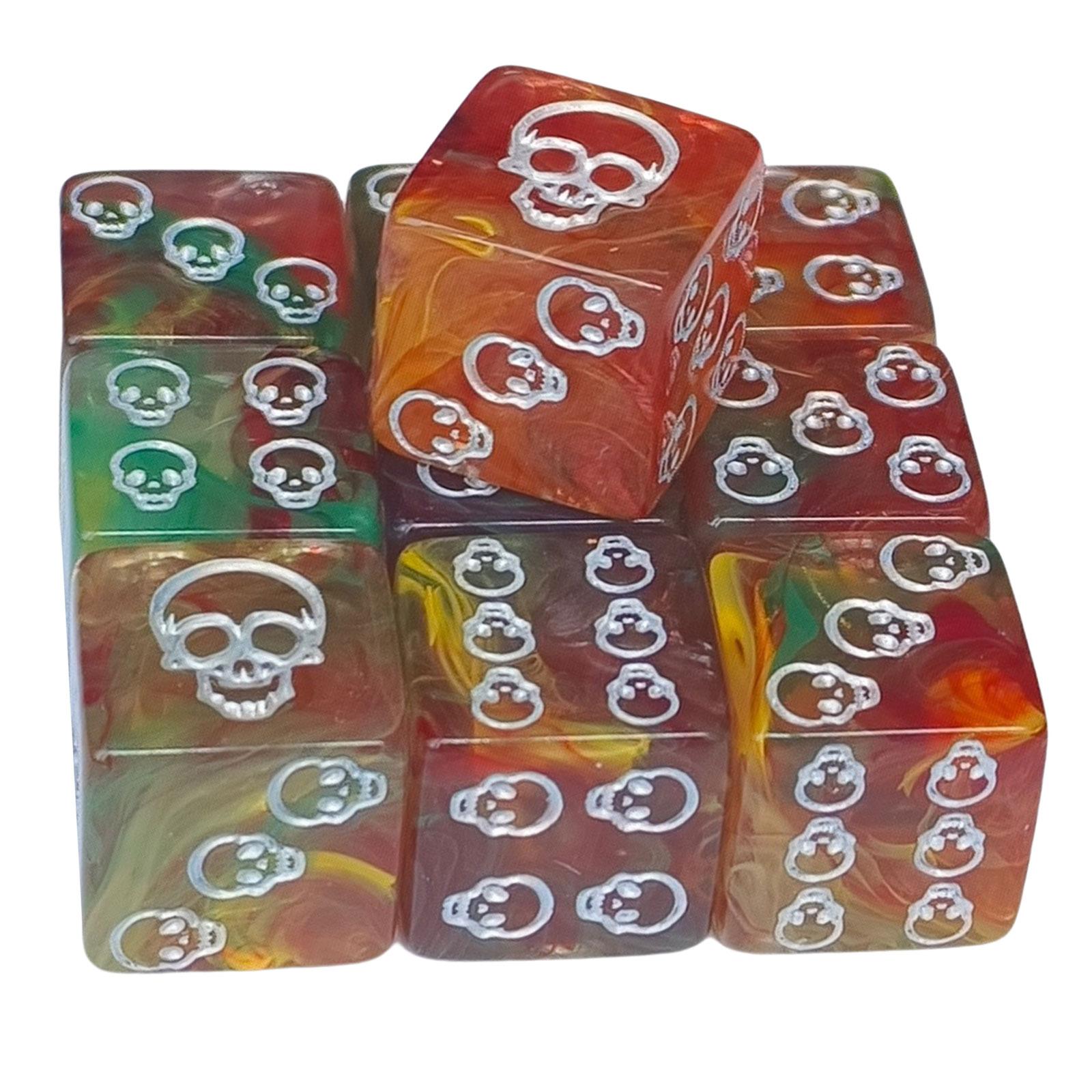 

10Pcs Unique Acrylic Skull Pattern Dices Round Corner Role Playing Dices 6 Sided Table Game Dices Smooth Surface красный