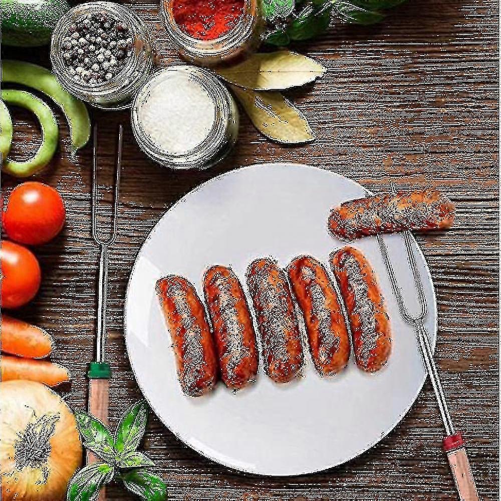 Grill Stick Wooden Handle Set 8 Skewers Retractable Fork Grill Tools