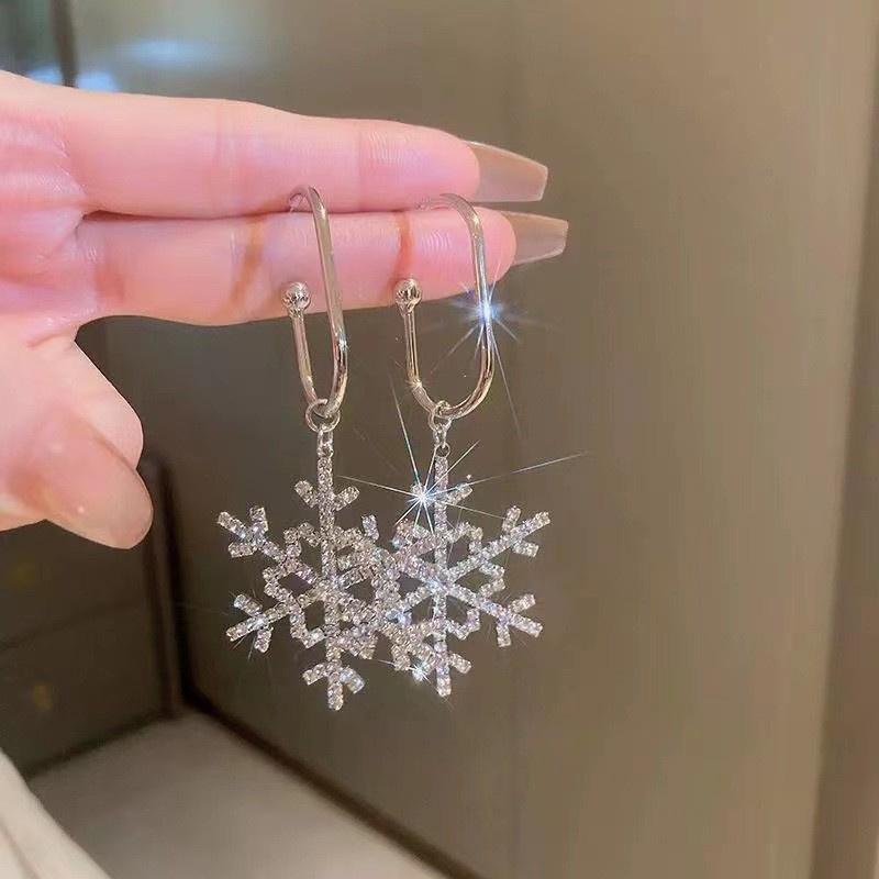 Light Luxury Sparking Snowflake Earrings For Women Shiny Zircon Imitation Pearl Flower Earring Christmas New Year Party Zircon