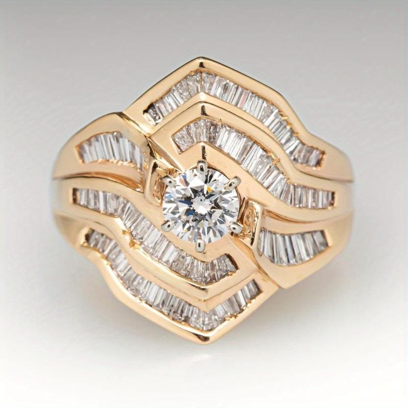 Dazzling Inlaid White CZ Women's Ring Luxury Gold Color Geometry Daily Wear Party Jewelry Anniversary Gift