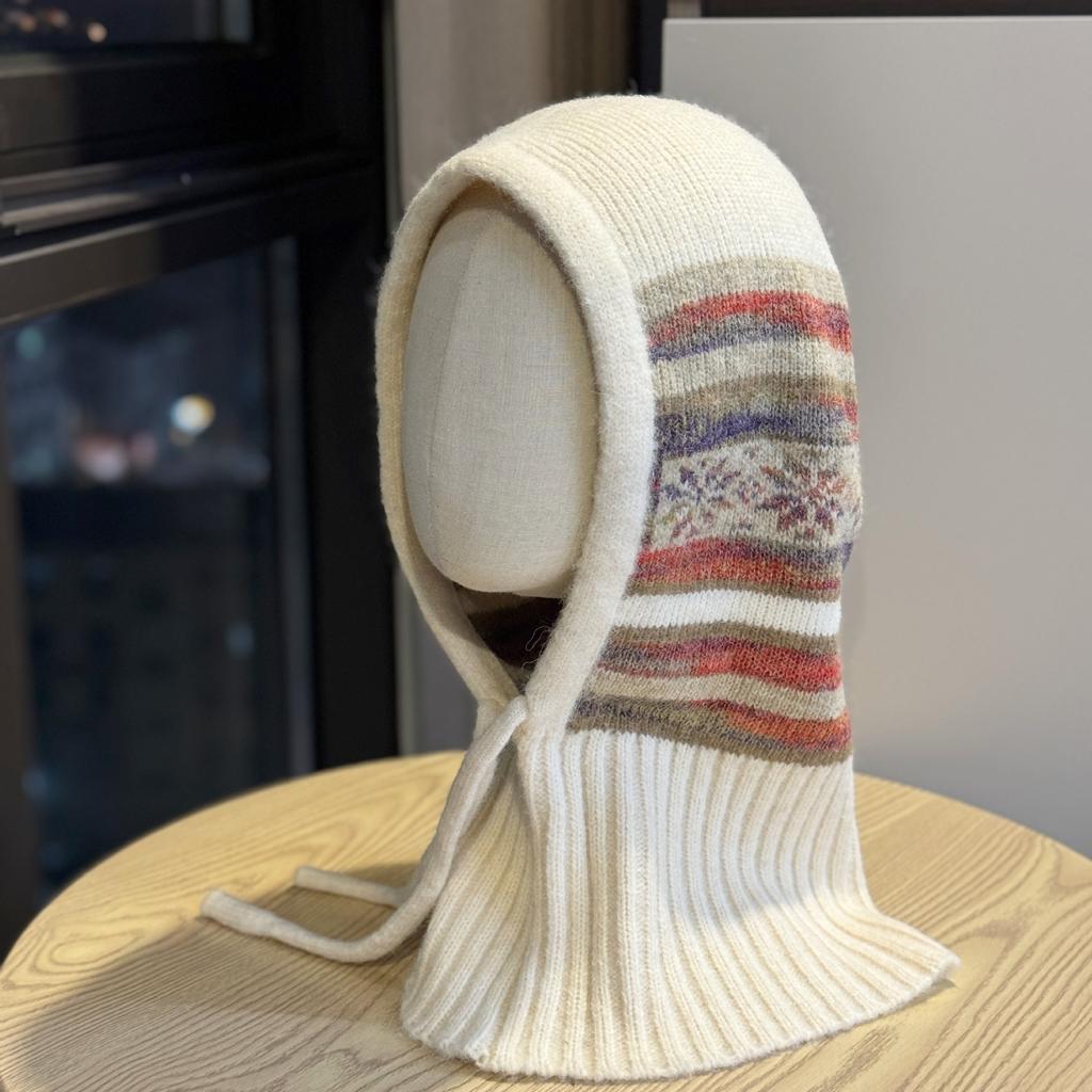 New Scarf Hat Integrated Knitted Hat for Men and Women Warm Ear Protection Lei Feng Hat Autumn and Winter Balaclava Woolen Hat