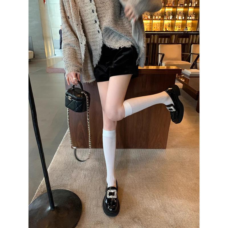 Hyde princess rhinestone velvet thick sole inner height increase loafer single shoes women small leather shoes women