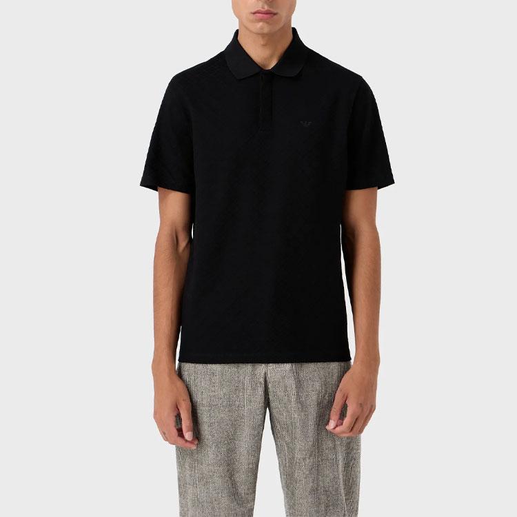 Emporio Armani Polo Shirts Men's Black Polo Collar Moderate Straight Fit 6R1F7Q1-J7KZ1-0999