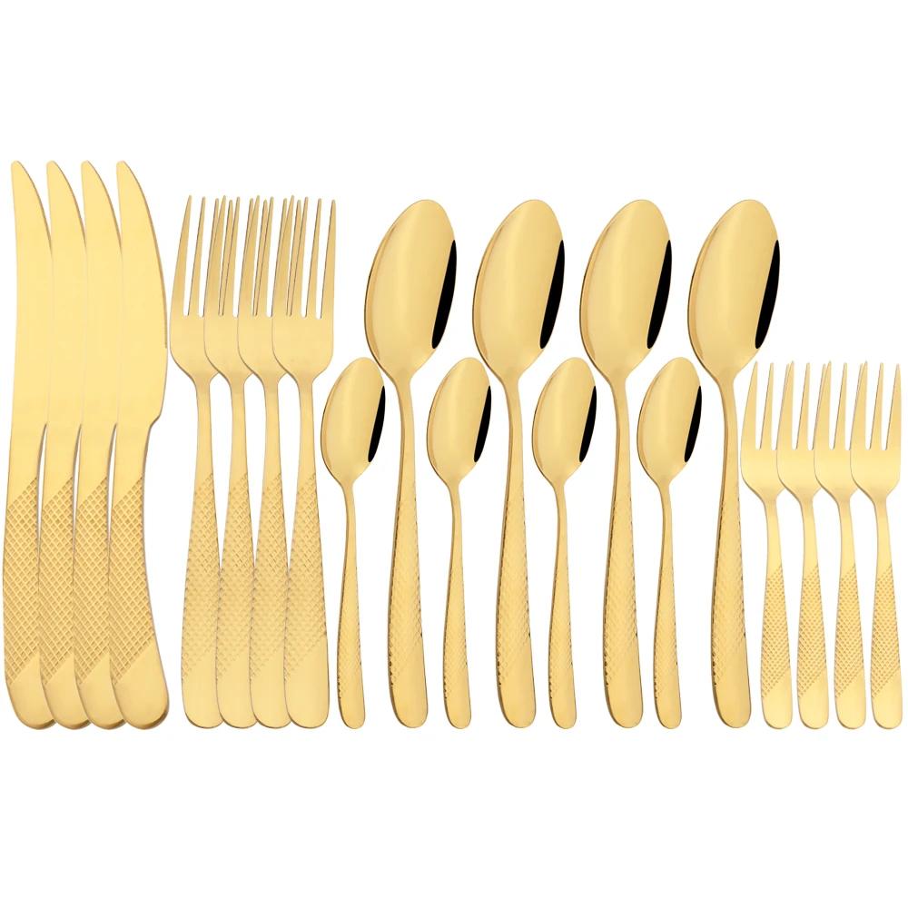 20Pcs Western Dinnerware Set Stainless Steel Cutlery Set Knife Cake Fork Spoon Tableware Set Silver Flatware Set Silverware Set