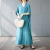 Summer Color V-neck Retro Long Skirt Cotton Linen Dress