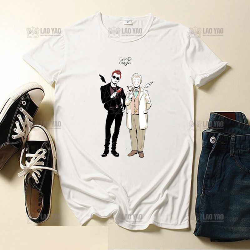 Unisex T Shirt Good Ounisexs Crowley And Aziraphale Awesome Artwork Printed Tshirt For Male Graphic Unisex Tops Tees ONeck Camiseta