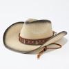 Ethnic style straw woven western cowboy hat for men and women summer Xinjiang travel big brim straw hat sunshade jazz hat