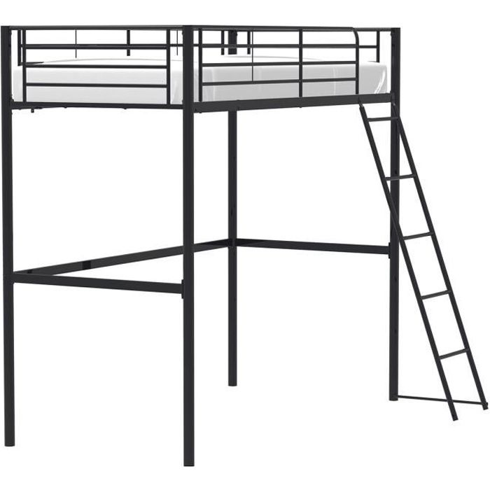 ELIOT Children's Mezzanine Bed In Black Metal 90x190cm with Base Included