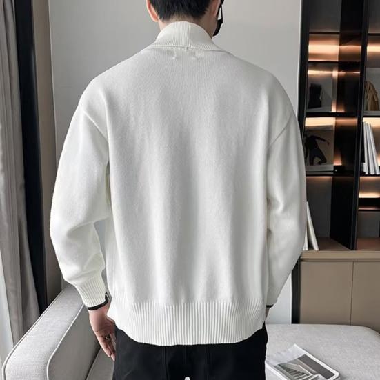 Men Sweater Coat Turn-down Collar Solid Color Long Sleeves Cardigan Buttons Warm Elastic Double-breasted Men Spring Coat for Work