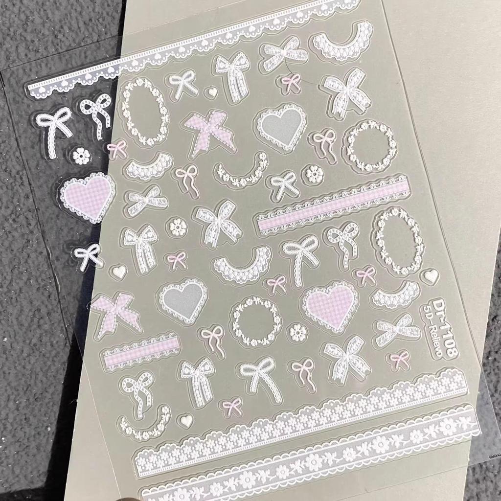 Adorable Bow & Lace 3D Embossed Nail Art Stickers for DIY Phone Case Decoration